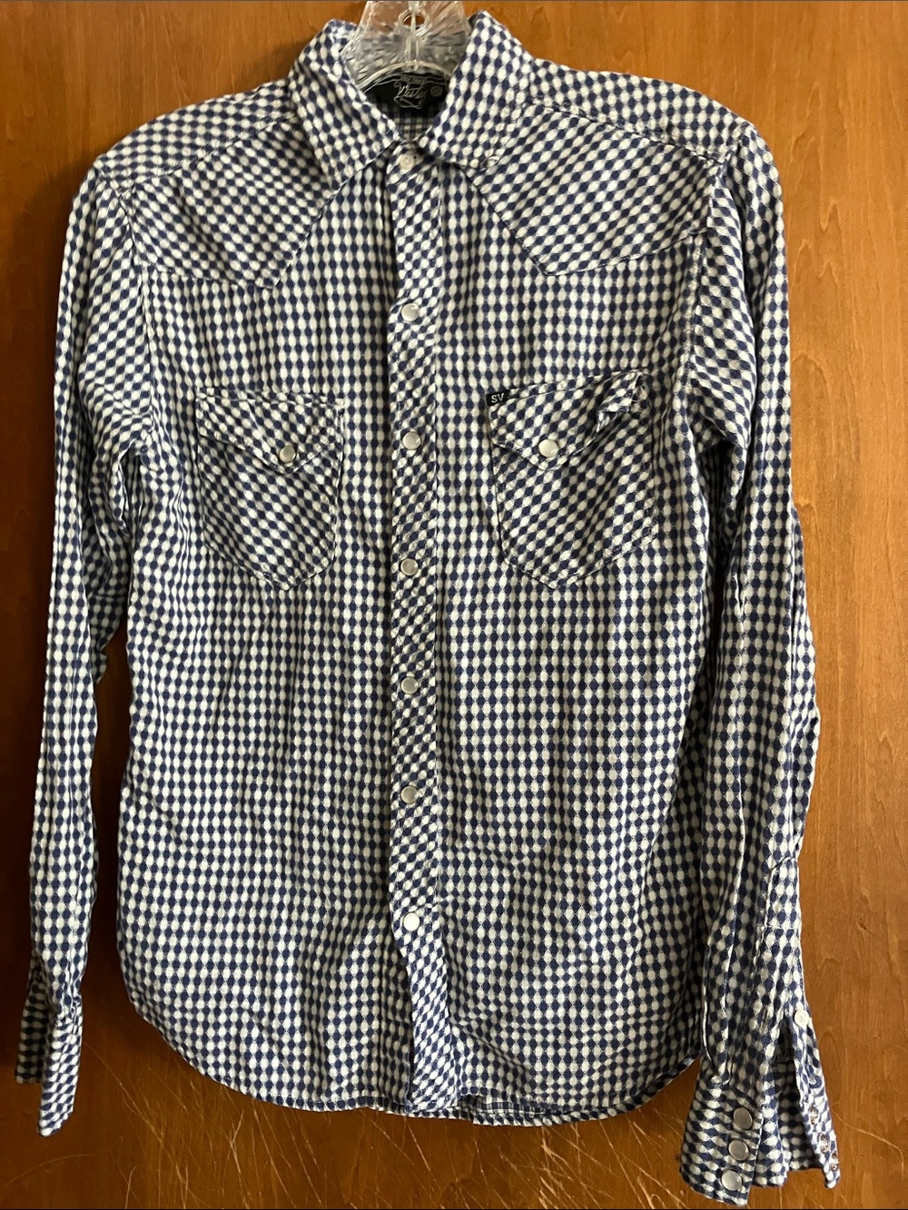 Salt Valley Men’s  Blue and White Check Western Shirt Snap Front Size XS